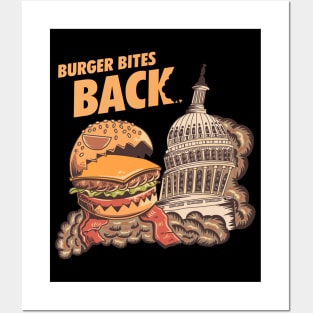 Burger Bites Back Funny Halloween Design (Light, Yellow Text) Posters and Art